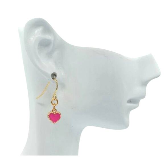 Dainty Dark Pink Heart Earrings | Small Gold Drop Jewelry - Picture 2 of 3